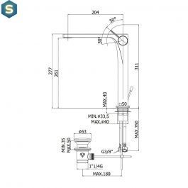 Смеситель для раковины высокий Paffoni Rock с донным клапаном steel RO085ST, Нержавеющая сталь