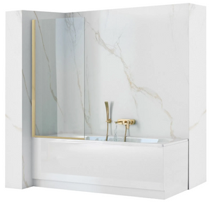 Шторка для ванны Rea Elegant 70 brushed gold неподвижная REA-W6600, Универсальная, прозрачный, золотой