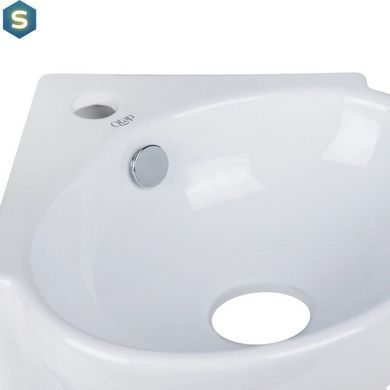 Умивальник Qtap Leo N підвісний угловая овальний 380x360x130 мм White + донний клапан PU02O, Білий