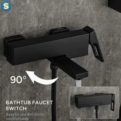 G3217-6 Змішувач для ванни короткий гусак чорний Gappo 1/4, Черный матовый