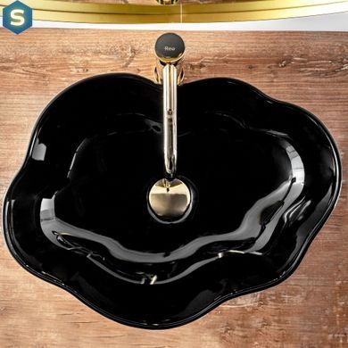 Умивальник Rea Pearl black накладний чорний REA-U0858, Чорний/золото