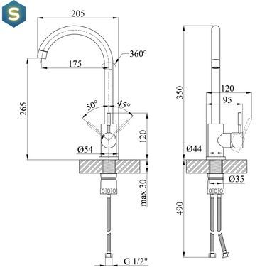 Змішувач для кухні Kroner KRP Edelstahl Klassisch - SCH035 CV023003, Черный матовый