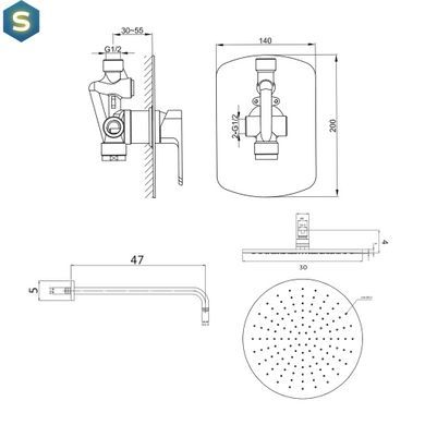 Душова система Kohlman Foxal 30 chrome + BOX прихованого монтажу QW220FR30, Хром