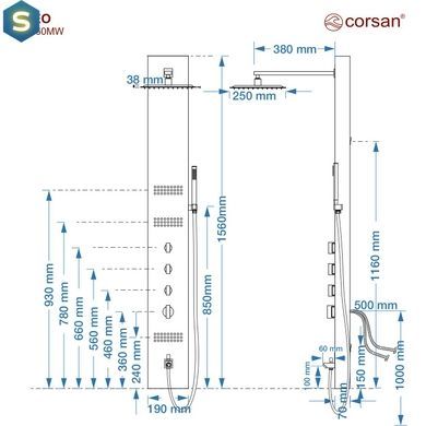 Душова панель Corsan Neo black з виливом S060MBLW, Черный матовый