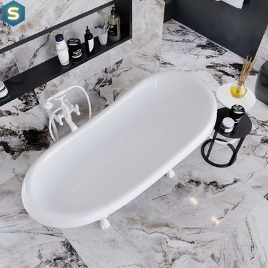 Ванна отдельностоящая матовая Amidicon Symphony 167x78 черная из литого камня белые ножки SYMFONIYA_167_BLACK_MAT, Черно-белый