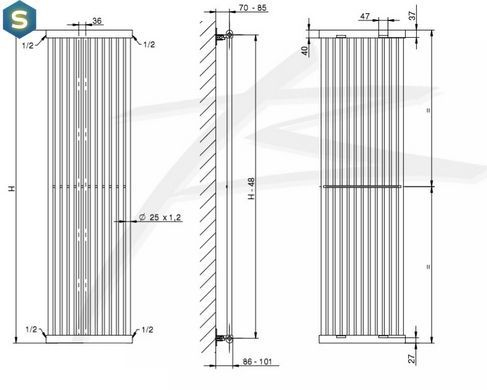 Дизайнерський радіатор Betatherm PS Style 1 H-1800 мм, L-441 мм бічне підключення PS 1180/12 9005M 34, Черный матовый