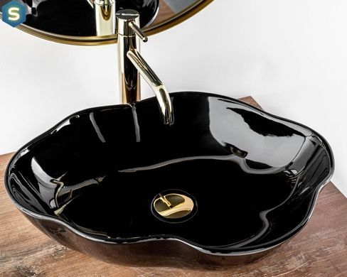 Умивальник Rea Pearl black накладний чорний REA-U0858, Чорний/золото