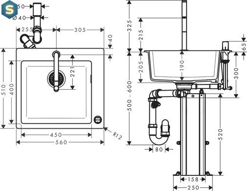 Кухонна мийка Hansgrohe Сombi C51-F450-06 560x510 Select із змішувачем хром 43217000