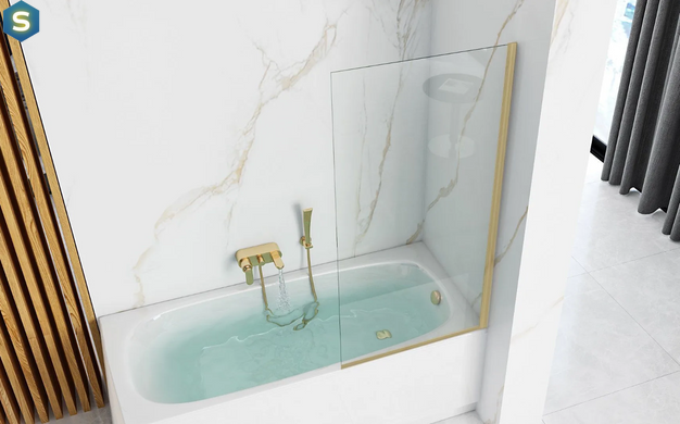 Шторка для ванны Rea Elegant 70 brushed gold неподвижная REA-W6600, Универсальная, прозрачный, золотой