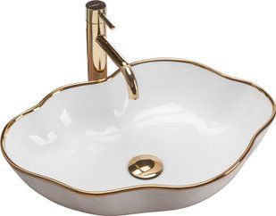 Умивальник Rea Pearl gold edge накладний білий REA-U0696, Білий