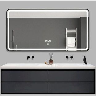 Дзеркало Dusel Led DE-M0065D Black 120x75 см сенсорне включення + підігрів+ годинник/темп, Чорний/золото