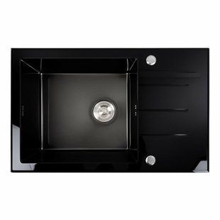 Кухонная мойка стеклянная CM 78x50 PVD Platinum Handmade черная, Черный/золото