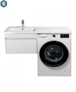 Тумба Мойдодыр Wing 60-А-W с умывальником Rodeo 120 L с крылом над стиралкой подвесная, Белый