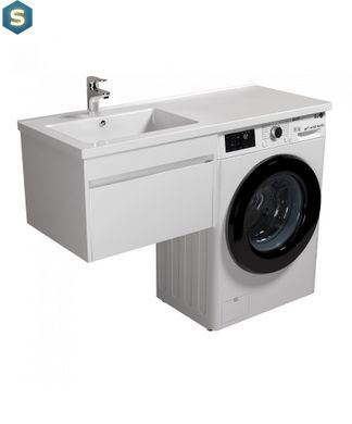 Тумба Мойдодыр Wing 60-А-W с умывальником Rodeo 120 L с крылом над стиралкой подвесная, Белый