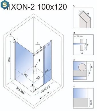 Душова кабіна Rea Nixon 100x120 P chrome REA-K5014 + REA-K5003, Хром, Права, прозорий, хром