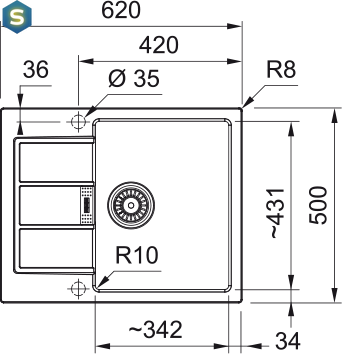Franke Sirius 2 S2D 611-62, Тектонайт, Сірий
