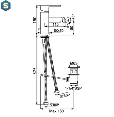 Смеситель для биде Jaquar Kubix F KUB-CHR-35213FB, Хром