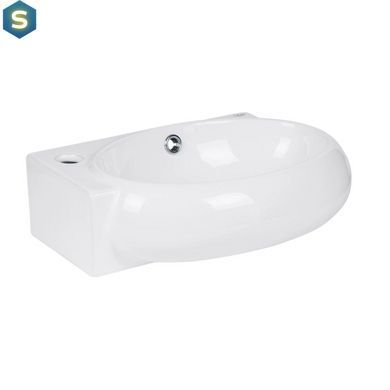 Умивальник Qtap Leo підвісний овальний лівий 430x290x140 мм White + донний клапан PU02O, Білий