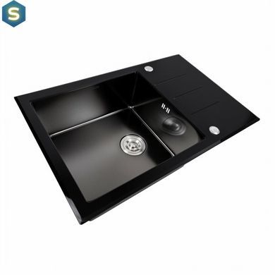 Кухонна мийка скляна CM 78x50 PVD Platinum Handmade чорна, Чорний/золото