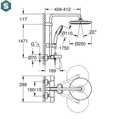 Душова система термостатична Grohe QuickFix Vitalio Start System 250 26988001, Хром