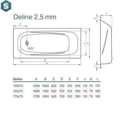 Ванна сталева Koller Pool Deline 170x75 з ручками і ніжками B75US200E+APMROS100+Fresh