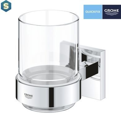 Склянка з тримачем для ванної кімнати Grohe QuickFix Start Cube 41097000, Хром