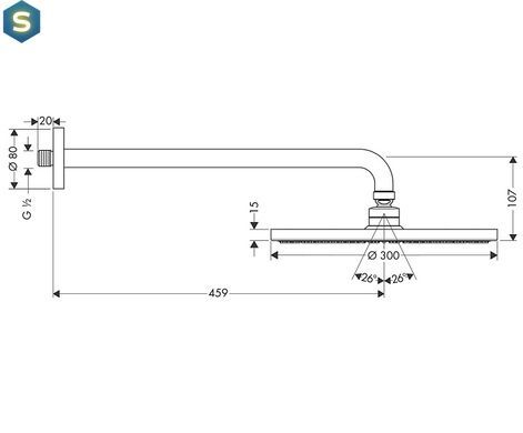 Верхний душ Hansgrohe Raindance S 300 1jet с держателем со стены 46см хром 27492000