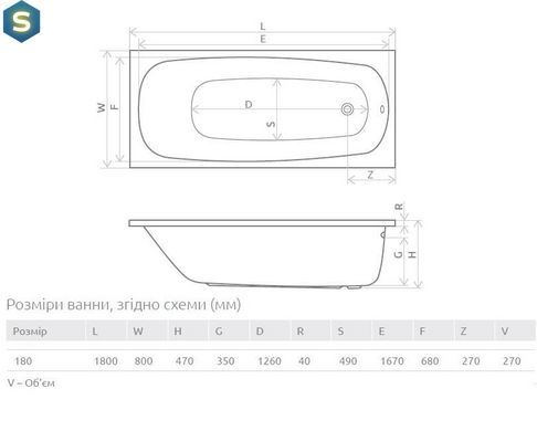 Ванна акрилова Radaway Tesalia 180x80 WA1-06-180x080U