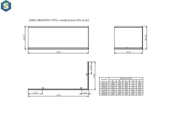 Панель фронтальна Roca Linea L 170 см права A25T016000