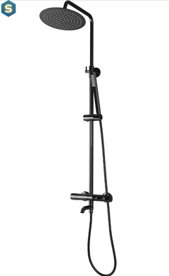 Душова система Rea Lungo black glossy з термостатом та виливом REA-P8763, Черный матовый