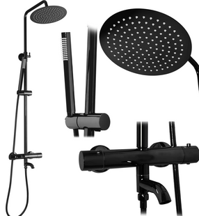 Душова система Rea Lungo black glossy з термостатом та виливом REA-P8763, Черный матовый