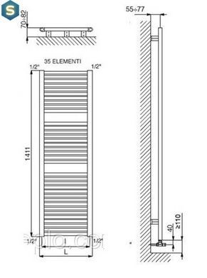 Полотенцесушитель электрический Cordivari Claudia electric 1411x500 чорний, Черный матовый, Праве, Електронний