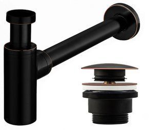 Сифон универсальный для умывальника Rea click-clack Old Black REA-A8536, Черный/золото
