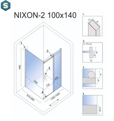 Душевая кабина Rea Nixon 100x140 L chrome REA-K5014 + REA-K5006, Хром, Левая, прозрачный, хром