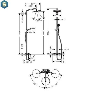 Душова система Hansgrohe Croma Select S 280 RainAir 1jet Showerpipe з термостатом хром 26792000