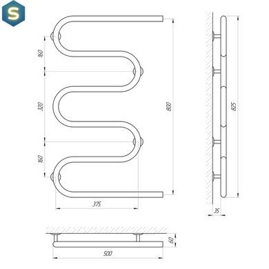 Полотенцесушитель Laris Змеевик 25 РС5 500x800 3/4'' 71207189, Хром