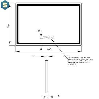 Зеркало Qtap Mideya 800x800 с LED-подсветкой Touch, с антизапотеванием, с часами, диммером яркости QT2078NCF8080W