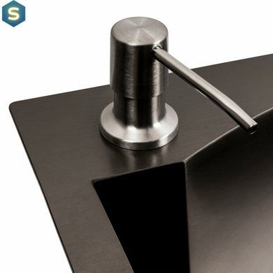 Кухонная мойка 75x46 PVD черная с подставкой для ножей Platinum Handmade HSB (квадратный сифон 3,0/1), Черный/золото