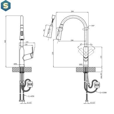 Змішувач для кухні з висувним виливом Kroner KRP Graz - GRP030-T, Графит