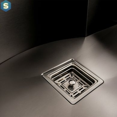 Кухонная мойка 75x46 PVD черная с подставкой для ножей Platinum Handmade HSB (квадратный сифон 3,0/1), Черный/золото