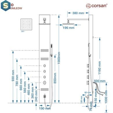 Душова панель Corsan Neo black LED з виливом S060MBLLEDW, Черный матовый