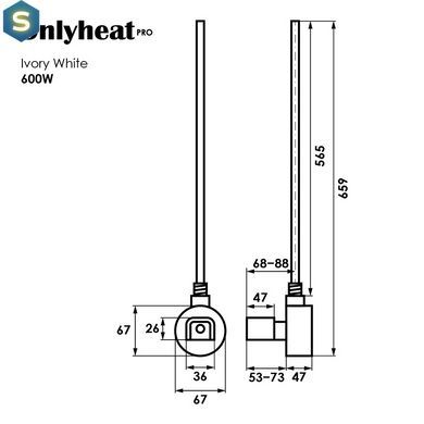ТЭН для полотенцесушителя OnlyHeat Ivory White Pro 0,6 кВт (скрытый монтаж), Белый