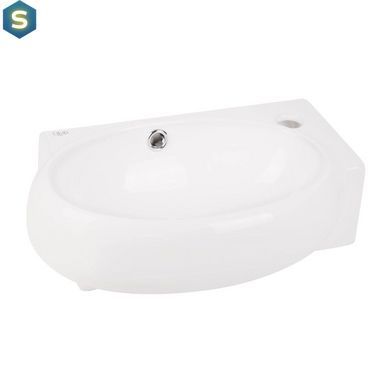 Умивальник Qtap Leo підвісний овальний правий 430x290x140 мм White + донний клапан PU02O, Білий