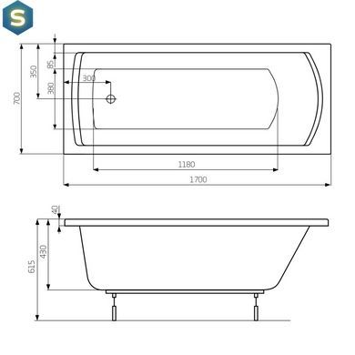 Ванна акриловая Roca Linea в комплекте с ножками 170x70 A24T034000