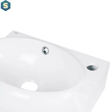 Умивальник Qtap Leo підвісний овальний правий 430x290x140 мм White + донний клапан PU02O, Білий