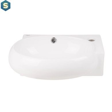 Умивальник Qtap Leo підвісний овальний правий 430x290x140 мм White + донний клапан PU02O, Білий