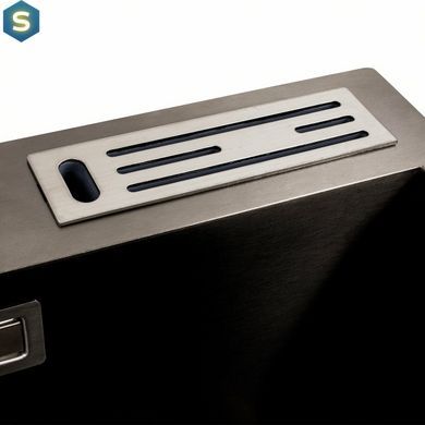 Кухонная мойка 75x46 PVD черная с подставкой для ножей Platinum Handmade HSB (квадратный сифон 3,0/1), Черный/золото