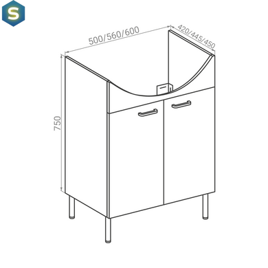 Тумба напольная RJ Soft-E с умывальником Solas, арт. 101456UA 55 см белая RJFU021-0156WHSET(RJFU021-0156WH+101456UA), Белый