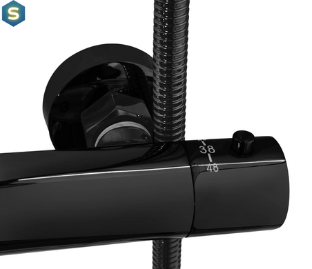 Душова система Rea Lungo black glossy з термостатом та виливом REA-P8763, Черный матовый
