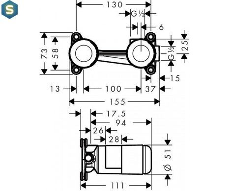Скрытая часть Hansgrohe Metris 13622180